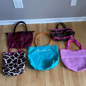 Moroccanoil Turquoise Tote with Orange Handles + 4 Extra Assorted Totes